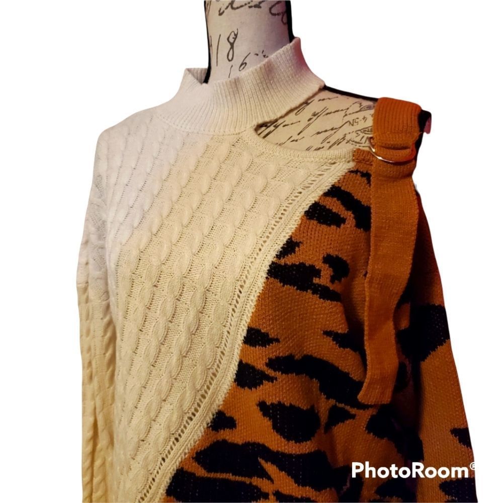 Leopard Patchwork Sweater - White and Brown - image 4